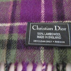 CHRISTIAN DIOR Monsieur Plaid Fringe Lambswool Scarf Wrap